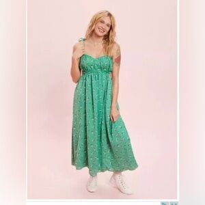American Eagle Women’s Floral Green Maxi Dress Size XXS Smocking NWT Cottagecore